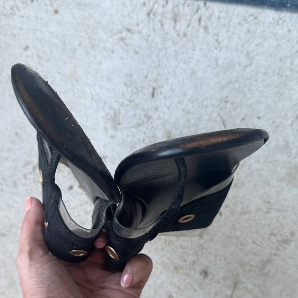 Gucci Black Sandals with Gold Accents - Picture 10 of 12